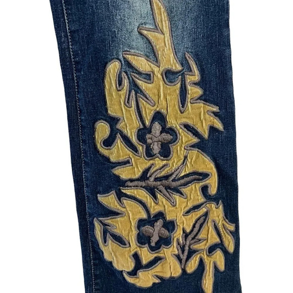 Liquid x Y2K Juniors Jeans Size 9 Flared Len Corduroy Patchwork Embellished Blue - Picture 6 of 11